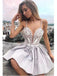 Sexy A-line Gray Spaghetti Strap Lace Backless Cheap Short Homecoming Dresses, BD0425