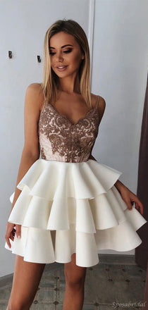 A-line Ruffle Hot Spaghetti Strap Lace Short Homecoming Dresses, BD0427