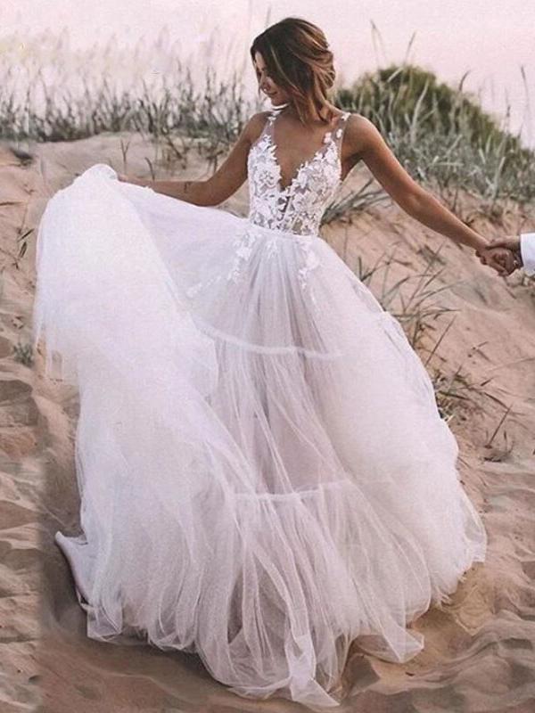 Sexy Spaghetti Strap V-neck Backless A-line Lace Beach Wedding Dresses SposaBridal Sexy Spaghetti Strap V-neck Backless A-line Lace Beach Wedding Dresses SposaBridal