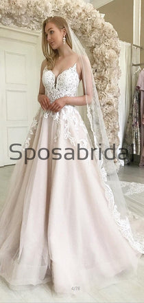 A-line Lace Straps Vintage Satin Country Dream Wedding Dresses WD0374