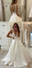 A-line Lace V-Neck Vintage Satin Country Romantic Wedding Dresses WD0378