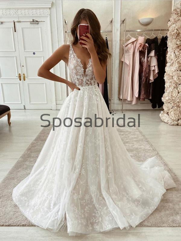 A-line Lace Vintage Country Wedding Dresses, Modest Prom Dresses WD037 – SposaBridal A-line Lace Vintage Country Wedding Dresses, Modest Prom Dresses WD037 – SposaBridal