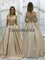 A-line Lace Champagne Off the Shoulder Long Wedding Dresses WD0560