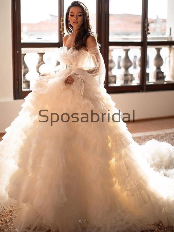 A-line Long Sleeves Tulle Princess Country Wedding Dresses, Prom Dress – SposaBridal A-line Long Sleeves Tulle Princess Country Wedding Dresses, Prom Dress – SposaBridal