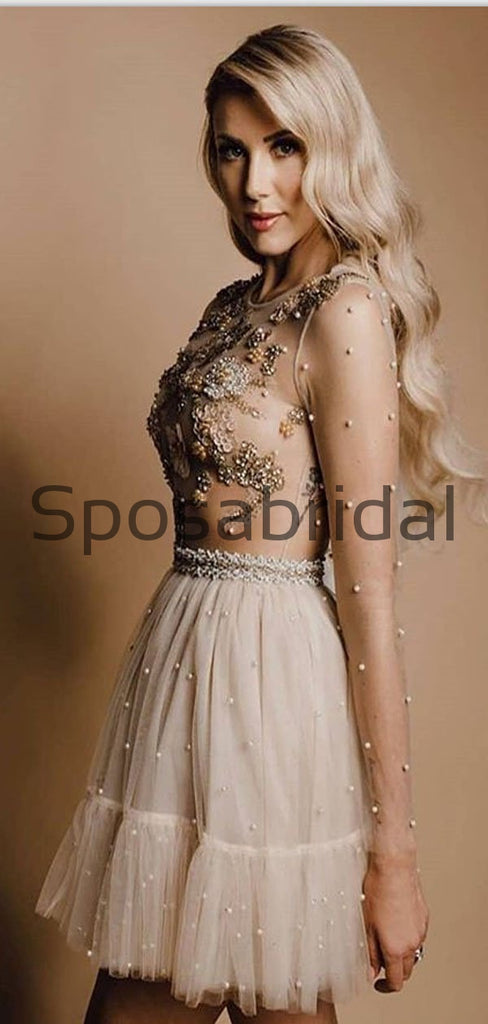 A-line Long Sleeves Beaded Modest Homecoming Dresses BD0429