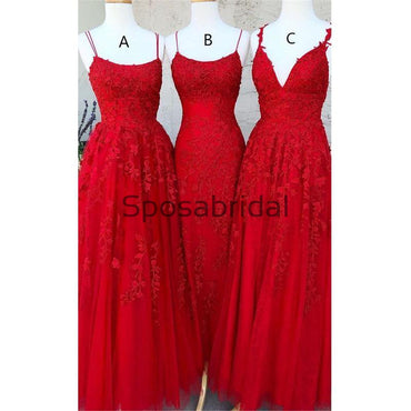 A-line Mermaid Red Mismatched Lace Long Modest Prom Dresses PD2138