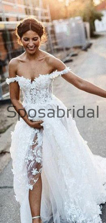 A-line Off the Shoulder Lace Country Modest Wedding Dresses WD0402