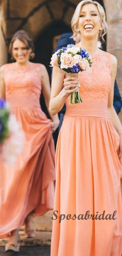 A-line Orange Chiffon Lace Long Bridesmiad Dresses WG906