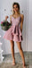 A-line Pink Red Spaghetti Straps Lace Short Homecoming Dresses, BD0430