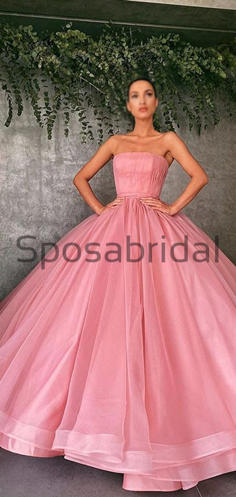 A-line Pink Tulle Strapless Formal Elegant Prom Dresses PD2153