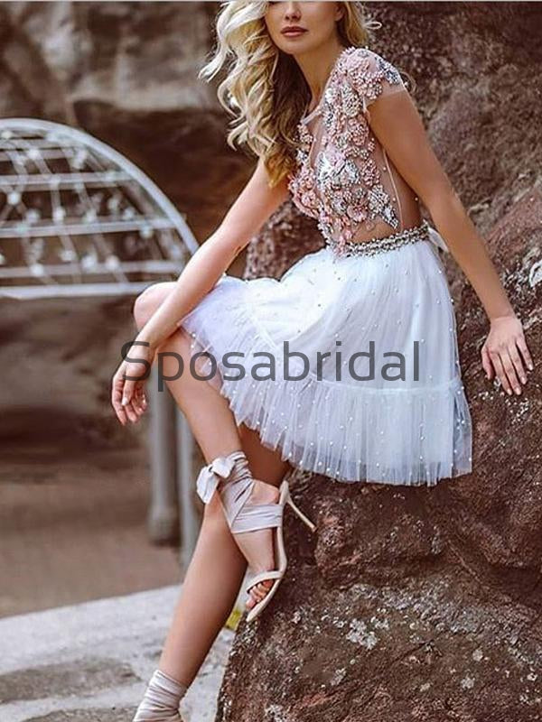 A-line Short Sleevs Beaded Modest Homecoming Dresses BD0435 SposaBridal A-line Short Sleevs Beaded Modest Homecoming Dresses BD0435 SposaBridal