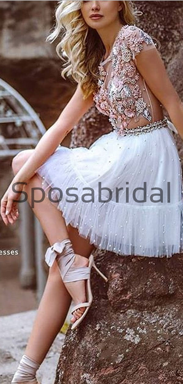 A-line Short Sleevs Beaded Modest Homecoming Dresses BD0435 SposaBridal A-line Short Sleevs Beaded Modest Homecoming Dresses BD0435 SposaBridal