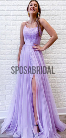 A-line Spaghetti Straps Lilac Fashion Long Prom Dresses PD2273
