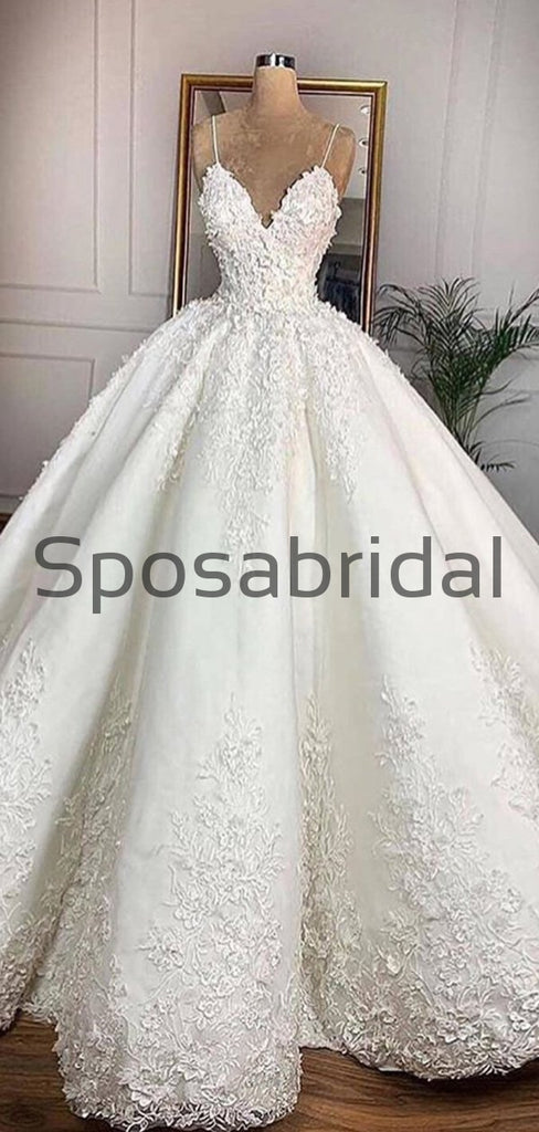 A-line Spaghetti Straps Vintage Princess Romantic Wedding Dresses, Bridal Gown WD0365