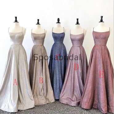A-line Spahetti Staps Sparkly Stunning Simple Cheap Prom Dresses PD2296
