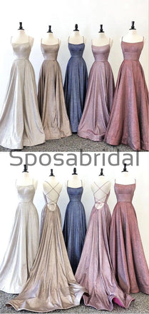 A-line Spahetti Staps Sparkly Stunning Simple Cheap Prom Dresses PD2296