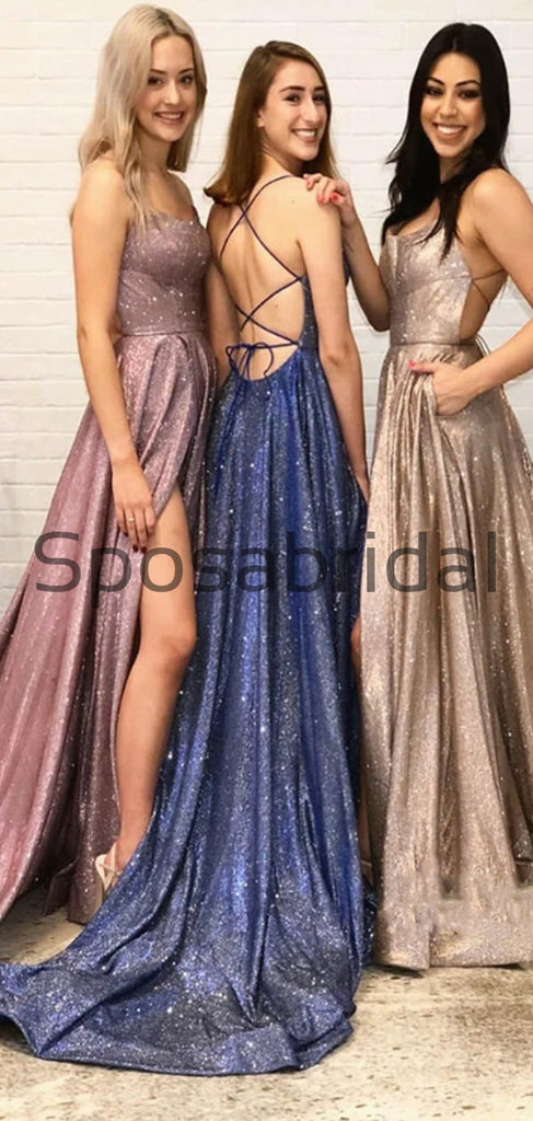 A-line Spahetti Staps Sparkly Stunning Simple Cheap Prom Dresses PD2296