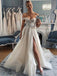 Simple A-line Off the Shoulder Side-slit Long Wedding Dresses, WD0600