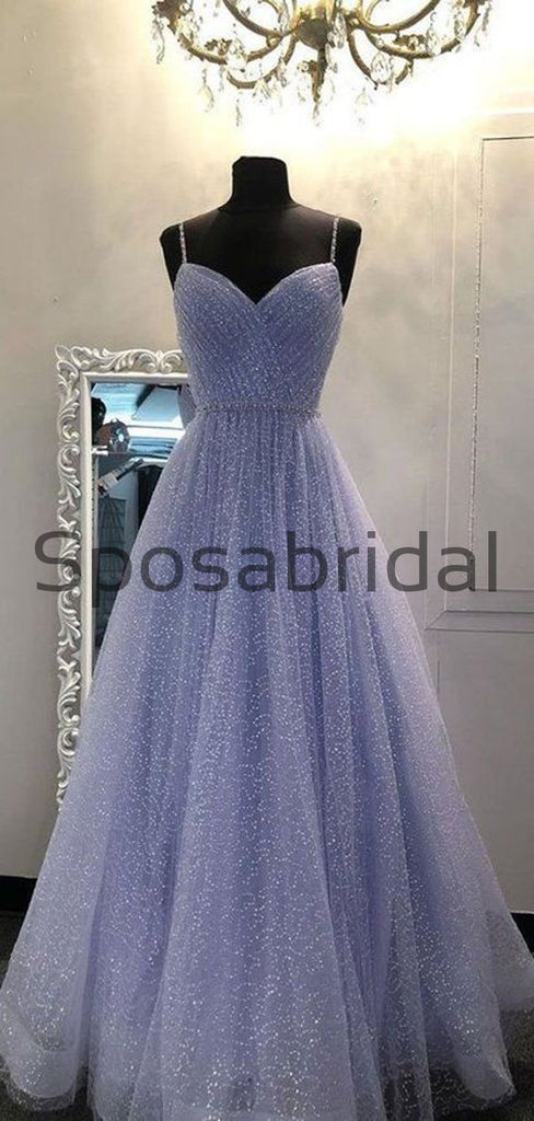 A-line Sparkly Sequin Unique Purple Lilac Modest Prom Dresses PD2189