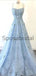 A-line Straps Blue Lace Elegant Hot Long Prom Dresses PD2163