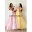 A-line Straps Yellow Pink Lace Modest Formal Long Prom Dresses PD2145