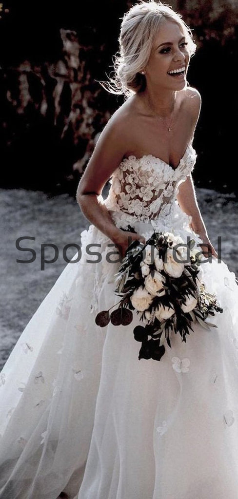 A-line Sweatheart Appliques Beach Long Modest Wedding Dresses WD0538