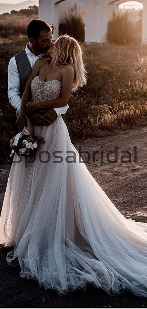 A-line Sweetheart Long Tulle Vintage Princess Wedding Dresses WD0409