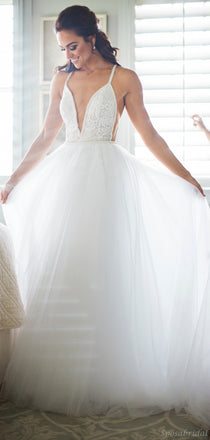 A-line Lace Boho Detachable Tulle Beach Mermaid Long Wedding Dress, WD0566