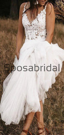 A-line V-Neck Lace Beach Long Modest Wedding Dresses WD0540