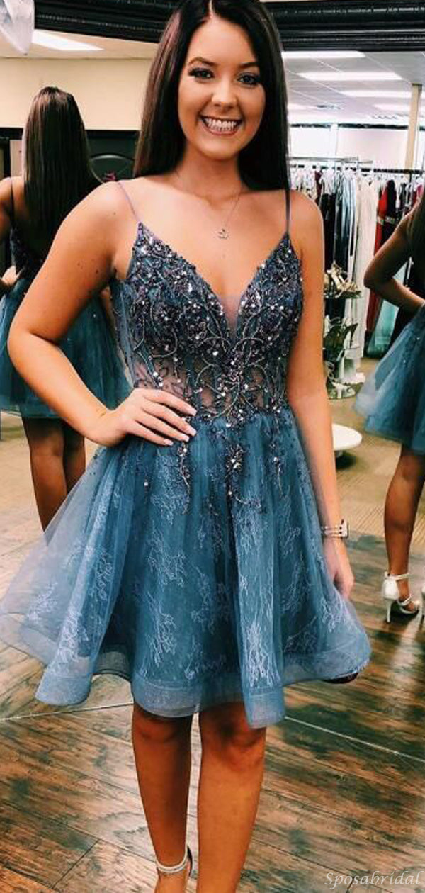 white christmas dresses Sparkly Sea Blue V-Neck Spaghetti Strap Short Homecoming Dresses, BD04 SposaBridal white christmas dresses Sparkly Sea Blue V-Neck Spaghetti Strap Short Homecoming Dresses, BD04 SposaBridal