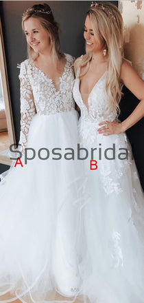 A-line V-Neck White Country Popular Modest Wedding Dresses WD0420
