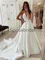 A-line Vintage Satin Unique Princess Long Wedding Dresses WD0417