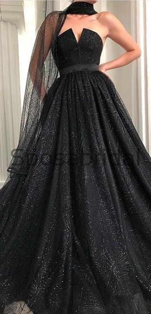 A-line Black Unique Design Moedst Long Best Sale Fashion Prom Dresses PD1803
