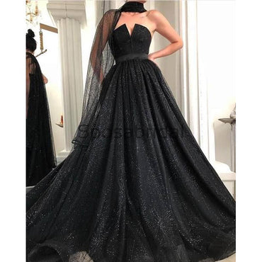 A-line Black Unique Design Moedst Long Best Sale Fashion Prom Dresses PD1803
