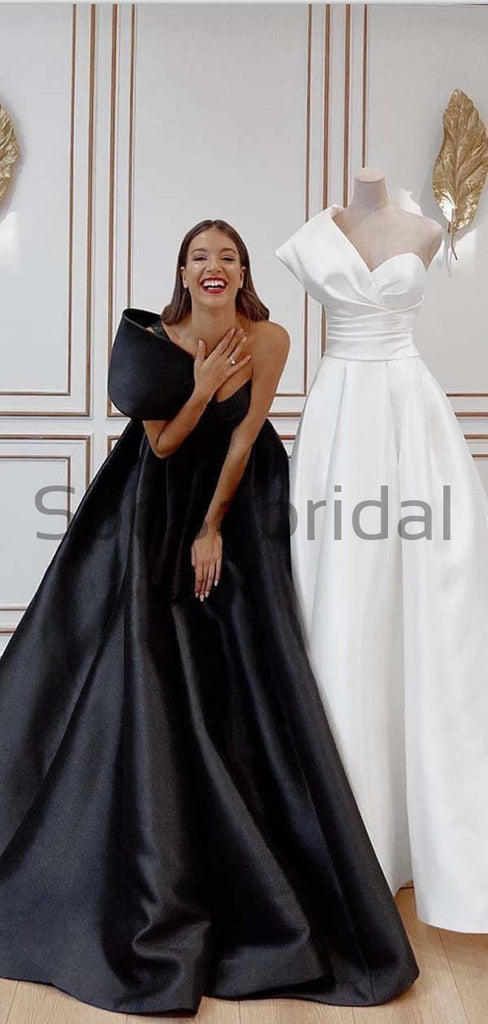 A-line Black White Satin One Shoulder Hot Modest Prom Dresses PD1961 ...