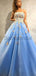 A-line Blue Gorgeous Modest Formal Long Prom Dresses with appliques, Ball gowns PD1505
