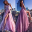 A-line Elegant Tulle Spaghetti Straps Neckline A-line Prom Dresses With Lace Appliques,PD1034