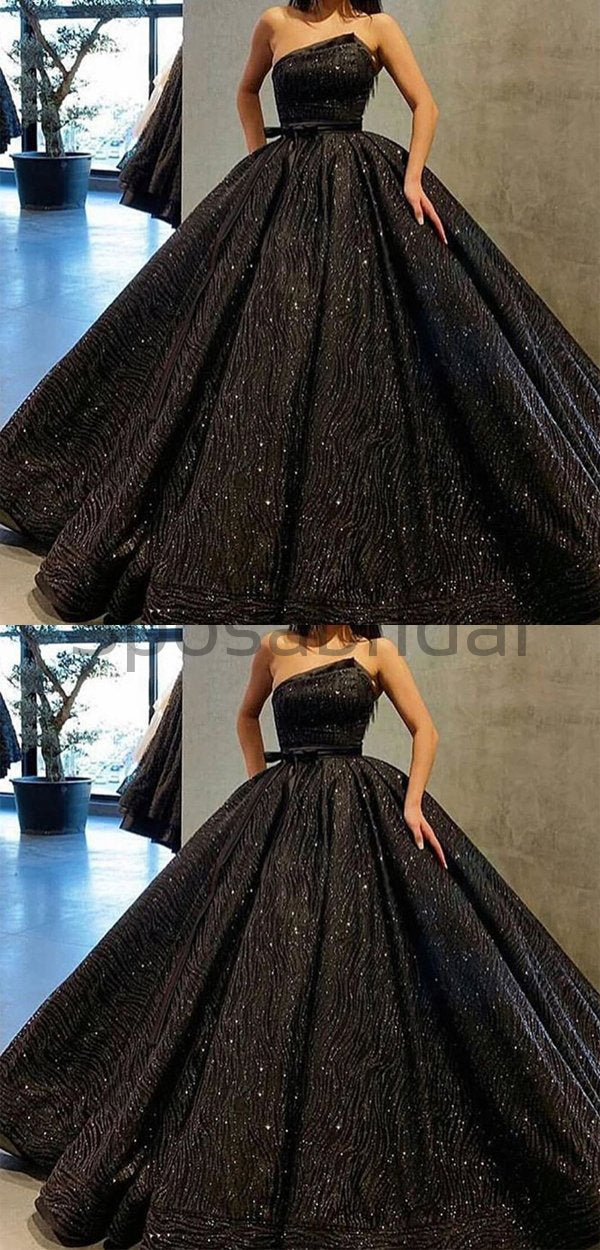A-line Gorgeous Black Sequin Sparkly Long Fashion Prom Dresses, Ball G ...