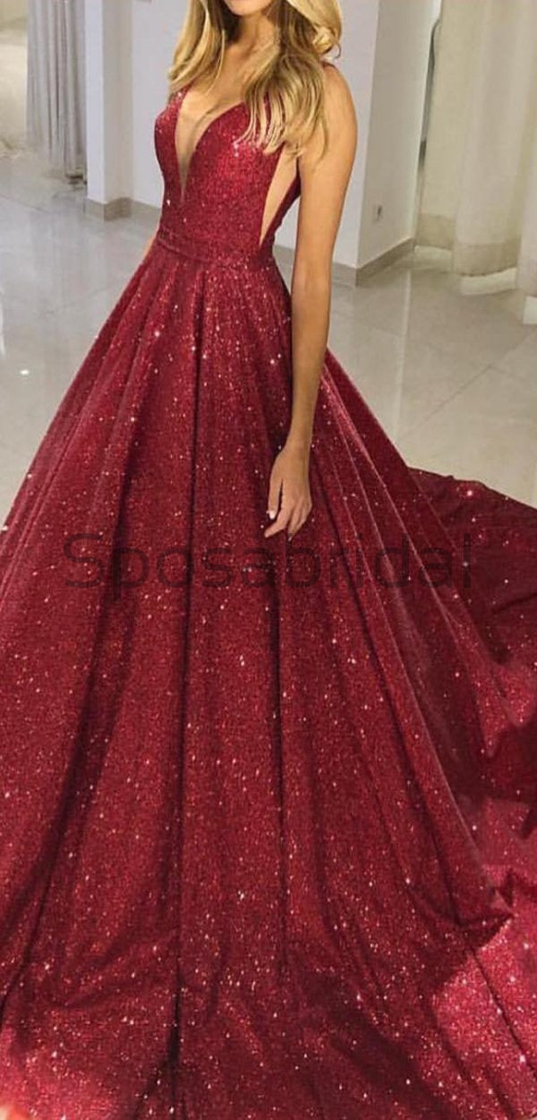 A-line Gorgeous Burgundy V-neck Sequin Sparkly Modest Long Prom Dresse SposaBridal A-line Gorgeous Burgundy V-neck Sequin Sparkly Modest Long Prom Dresse SposaBridal