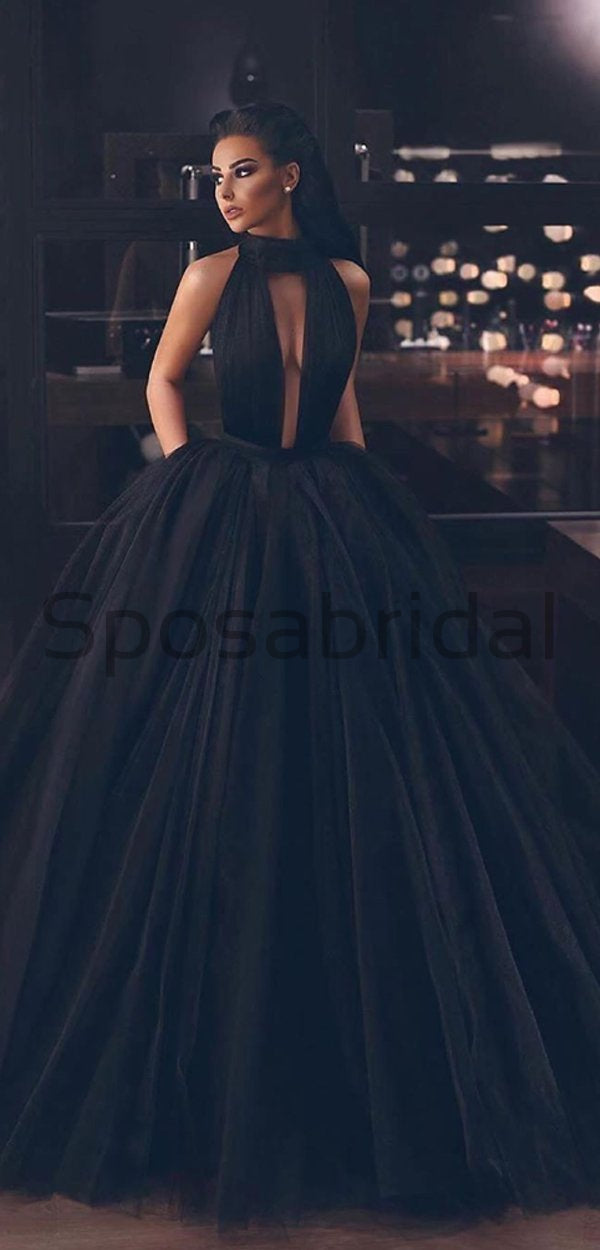 A-line Long Halter Black Tulle Sleeveless Long Modest Elegant Prom Dre SposaBridal A-line Long Halter Black Tulle Sleeveless Long Modest Elegant Prom Dre SposaBridal