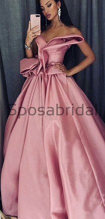 A-line New Arrival Pink Satin Unique Deisgn Long Modest Prom Dresses PD1805