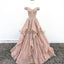 A-line Off the Shoulder Custom Made V Neck Lace Long Prom Dresses, Evening dress PD1604