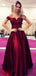 A-line Off the Shoulder Satin Burgundy Elegant Modest Formal Prom Dresses  PD1722