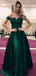 A-line Off the Shoulder Satin Green Elegant Modest Formal Prom Dresses PD1723