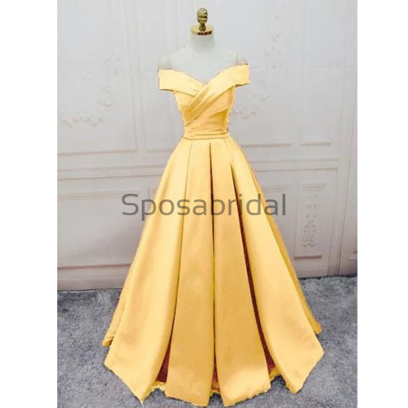 A-line Off the Shoulder Colorful Satin Modest Simple Prom Dresses PD1996