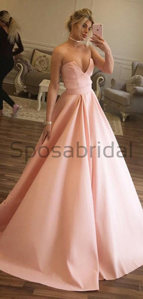 A-line Satin Pink Custom Long V-Neck High Quality Fashion Prom Dresses, Party Gowns PD1692