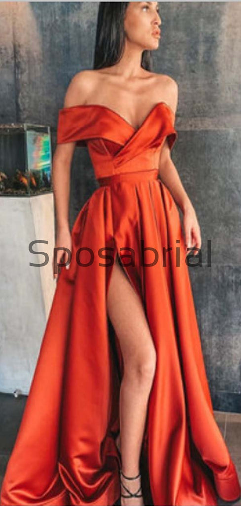 A-line Satin Simple Orange Off Sholder Cheap Vintage Party Prom Dresses PD2021