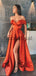 A-line Satin Simple Orange Off Sholder Cheap Vintage Party Prom Dresses PD2021