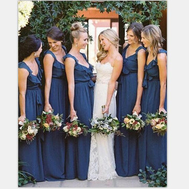 A-line Scoop Sleeveless Floor-Length Unique Design Cheap Ruffles Bridesmaid Dresses  , WG399 - SposaBridal