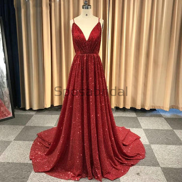 Dark Gray V-neck Rhinestone Beaded Side Slit See Through Prom Dresses, PD0862